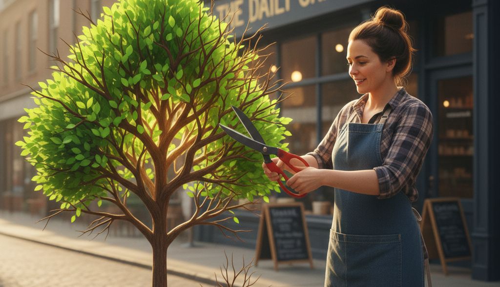 woman pruning a tree representing poor quality content